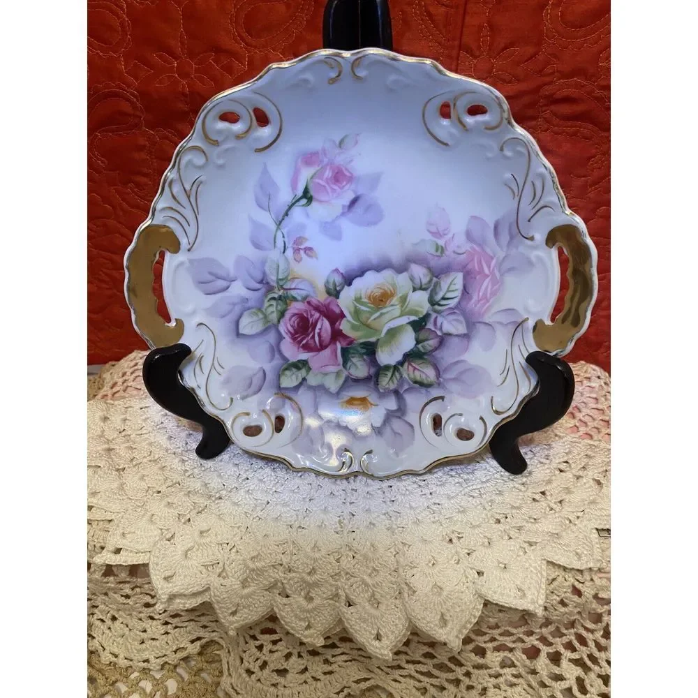Vintage Arnart Eisenhower Porcelain Dish‎ with Gold Handles Double Arrows Japan